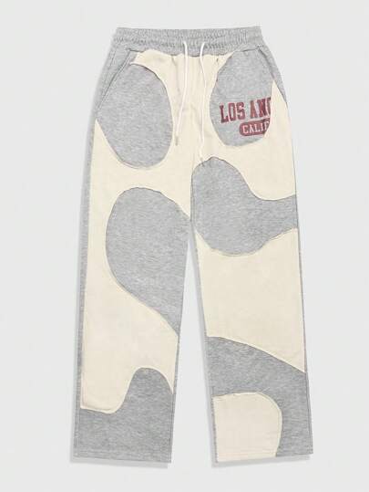 Street Life Men's Casual Contrast Color Patchwork Letter Print Sweatpants