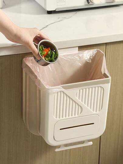 SHEIN 1 pieza Papelera plegable para el hogar, Papelera montada en el gabinete de la cocina, Papelera de clasificación de residuos del hogar, Cesto de almacenamiento de papel para el baño y el inodoro