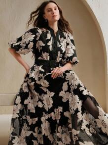 Anewsta Damen Schwarzes & Goldenes romantisches, elegantes Maxikleid mit ausgeschnittenen Ärmeln und V-Ausschnitt, Sommer - schwarzes Gold - Übersicht 5