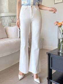 DAZY Women's Western Style Washed Flare Leg Jeans - White - View 6