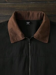 EASEVO Plus Size Men's Woven Long Sleeve Casual Shacket, Suitable For Autumn, For Fall Winter - Black - View 3