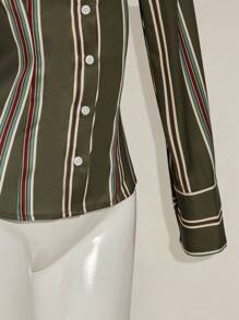 SHEIN ICON 休闲通勤条纹腰长袖衬衫 - 彩色 - 查看 8