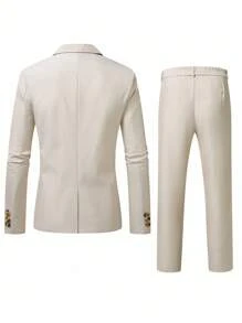 Calvornis 2 piezas Conjunto de pantalón y parte superior de manga larga de unicolor casual y sencillo para hombre - Albaricoque - Ver 2