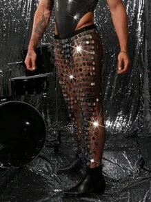 FeverCity Quần dài lưới kim sa lấp lánh gợi cảm cho nam - màu đen - Xem 5
