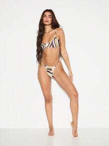 KIZN Retro Swirl Pattern Brazilian Bikini Set Spaghetti Strap Scoop Neck Swimsuit Beach Vacation Resort Wear Summer Collection Poolside Fashion - Multicolor - View 3