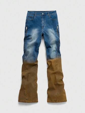 Street Life Herren Mode Lässig Street Kontrast Farbe Reißverschluss Vorne Weite Jeans