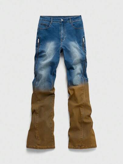 Street Life Jeans casual da uomo di moda con chiusura lampo frontale e colore a contrasto