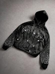 PAVTROS Áo hoodie Y2K cổ điển phong cách đường phố Goth in họa tiết châu Âu & Mỹ mới năm 2025, áo hoodie in đá đen, phong cách Emo, phong cách những năm 2000 - màu đen - Xem 3