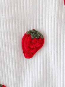 Sparklyn 秋冬甜美柔软针织草莓时尚套头衫和百褶裙两件套 - 紅白色 - 查看 5