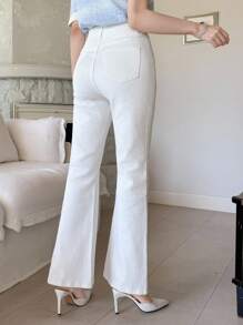 DAZY Women's Western Style Washed Flare Leg Jeans - White - View 2