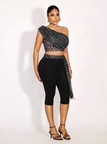 Zolique SummerHoliday  Women's Polka Dot Print Sleeveless Cropped Top And Capri Pants Fashion 2-Piece Set - Black - View 4