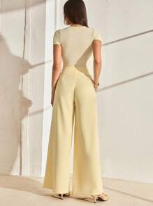 CLARA VERO Women's Butter Yellow High Waist Wide Leg Elegant Suit Pants - Yellow - View 2