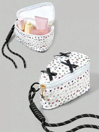 Kawaii Neceser de maquillaje con diseño de estrella de colores y perlas, mini bolsa de cosméticos linda y portátil