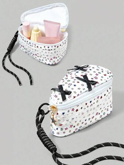 Kawaii Fashionable Pearl Colorful Star Pattern Makeup Pouch, Cute & Portable Mini Cosmetic Bag