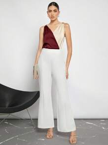 BizChic Women's Colorblock Patchwork Metal Decor Casual Blouse, Simple Urban Commuting Basic Style, Minimalist Fashion Elegant Business Casual For Women, Suitable For Teachers, Office, Weddings, Concerts - Burgundy - View 6