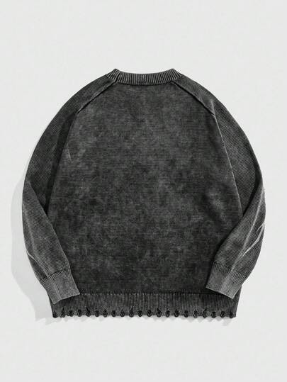 Street Life Suéter de punto con cuello redondo y patrón de línea asimétrica para hombre