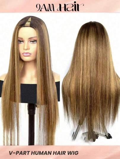 Straight V Part Human Hair Wig Upgrade Wig Piano Color Wigs Highlight Color