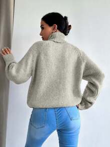 EURMUSE Áo cao cổ Tay Raglan Áo len - Màu be - Xem 2