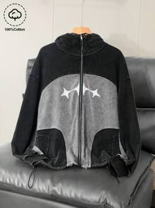 PAVTROS Manfinity Streetrush 男士年轻街头时尚休闲连帽衫，复古棉质面料，宽松版型，简约拼接设计，口袋造型，做旧水洗面料展现休闲轻松的街头风格，适合街头穿搭、休闲时尚、户外运动、日常搭配、校园穿搭、节日礼物。Y2K 拉链连帽衫，男士街头风连帽衫，Y2K 拉链连帽衫，男士拉链连帽衫，Y2K 夹克，科技风夹克，Y2K 拉链连帽衫，Y2K 夹克，科技风夹克，鲨鱼连帽衫，秋季 - 黑色 - 查看 3