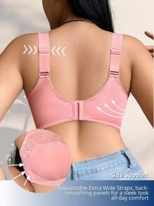 1 件加大码蕾丝拼接舒适无钢圈文胸 - 珊瑚粉 - 查看 2