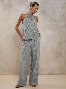 COSMINA 女士优雅度假条纹露背两件套，春夏