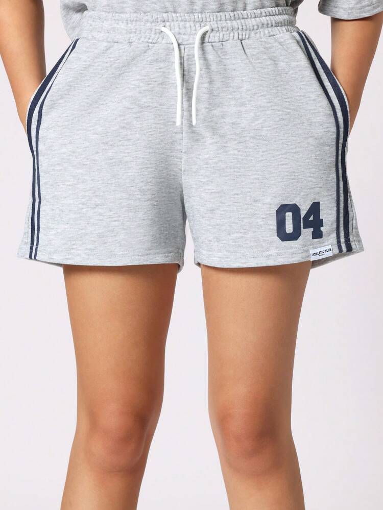 Off Shoulder T-Shirt And Shorts With Varsity Number Print
