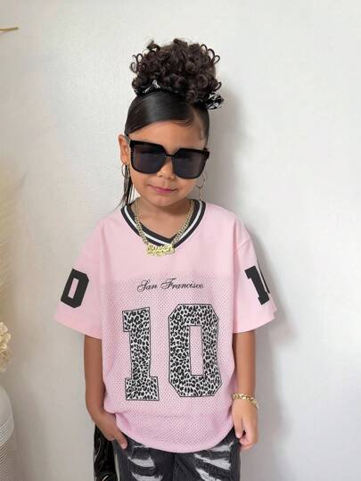 SHEIN Young Girl Casual V-Neck Loose Short Sleeve Top, Back To School Street Fashion