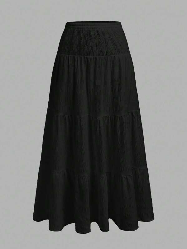 SHEIN MOD Black Solid Color Casual Minimalist Women's Skirt, Suitable For Spring, Summer, Autumn Suitable For Going Out