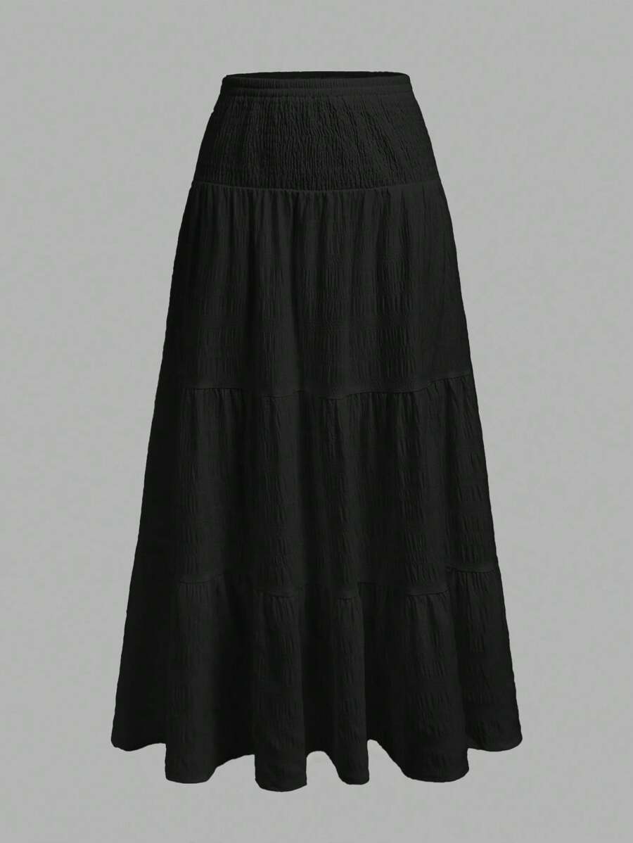 SHEIN MOD Váy nữ màu đen trơn đơn giản tối giản, thích hợp cho mùa xuân, hè, thu - màu đen - Xem 1