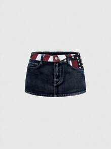 ROMWE Grunge Punk Independence Day USA Flag Print Sexy Mini Denim Skirt For Women - Blue - View 2