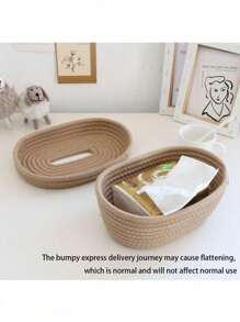 SHEIN One Rope Tissue Box, A Small Storage Box, An Oval Wet Wipe Box, A Mask Box And A Storage Basket Are Suitable For Bedrooms, Living Rooms, Dining Rooms And Offices - tissue box - View 3