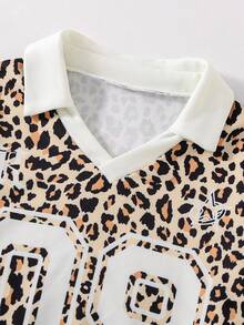 Tween Girl Numeric Leopard Print Loose Fit Long Sleeve Sweatshirt Fall Winter - Brown - View 5