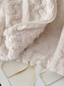 SHEIN Giacca corta in pile color albicocca casual per ragazze, con chiusura lampo frontale, motivo a cuori, cardigan con cappuccio carino per autunno/inverno