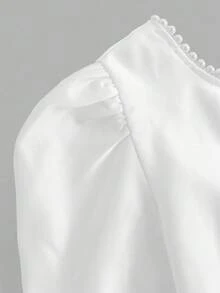 青少年女孩优雅长款白色缎面蝴蝶结露背长袖连衣裙 - 白色 - 查看 4