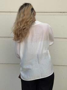 Jeta Ari Spring White Solid Batwing Sleeve White Shirt,Three Quarter Sleeve Tops - White - View 2