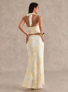 Glamine 2 Stücke romantisches Urlaubsset aus Jacquard-Trägertop und -Rock