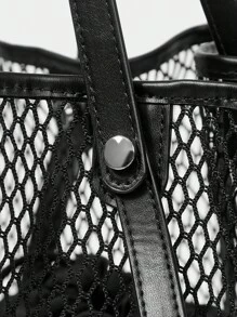 SHECARRY Bolso de hombro de moda con diseño hueco y gran capacidad de un solo color para mujer