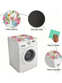 1pc Simple And Fresh Style Plants And Flowers Washing Machine Dust Cover Pad,Countertop Absorbent Table Mat,Absorbent & Quick-Dry Fridge Mat, Microwave Oven Dust Cover,Soft Diatom Mud Drainage Pad,Non-Slip Super Absorbent And Wear-Resistant Dish-Washing Dry Pad, Modern Washing Machine & Dryer Top Cover,Suitable For Laundry Room And Kitchen - Multicolor - View 4