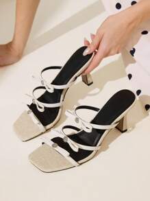 CUCCOO CHICEST Women's Fashionable Beige Elegant Bow Decor High Heel Sandals - Beige - View 2