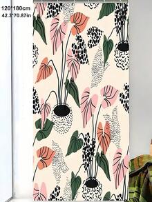 SHEIN 防水涤纶浴帘，抽象植物印花，含 12 个挂钩，顶部带索环，可机洗，编织面料，花卉和圆点图案设计，适合标准浴缸 - 彩色 - 查看 8
