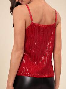 Amorya Women's Sparkly Party Tank Top - Red - View 2