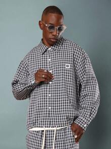 SUMWON Check Pattern Co-Ord Set Long Sleeve Button Down Shirt With Baggy Pull On Pants Casual Streetwear Fashion Fall Winter Spring Collection - Blue - View 3