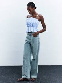 Maija 2025 优雅简约无袖短款上衣，适合毕业、返校、正式活动、商务休闲、户外穿着，可爱的衬衫