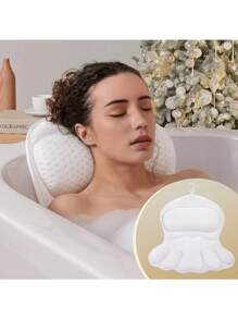 SHEIN Almohada de baño premium de malla 4D transpirable | Diseño ergonómico de soporte para el cuello y la espalda, ventosas fuertes | Funda de almohada impermeable y extraíble, accesorio de baño para relajación en el hogar, regalo de baño apto para el embarazo, decoración de baño, accesorios de baño de verano, regreso a la escuela