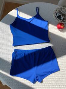 Comfortcana Damski cekinowy top z nadrukiem amerykańskiej flagi i szorty, 2 sztuki, zestaw letni - Wielokolorowe - Zobacz 2