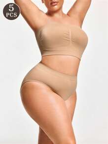 Shapelle Forme 5 Stücke/Set große Größen nahtlose Unterwäsche mit hoher Taille und Einfarbig