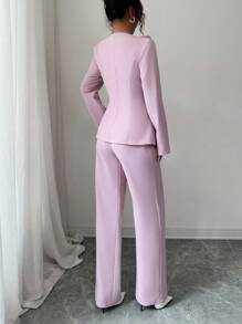 Selianne Bộ vest thời trang thu đông 2 món gồm áo khoác blazer cổ ve lật + quần - Màu Hồng baby - Xem 2