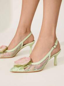 CUCCOO CHICEST Women's High Heel Pointed Toe Mesh Floral Elegant Wedding Party Sandals