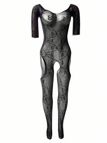 ChaseTheNight 1 件女士镂空连体裤，性感修身，外出穿着 - 黑色 - 查看 6