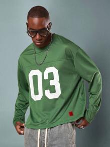 SUMWON Oversized Mesh Trikot Langarm Varsity T-Shirt mit Nummer 03 Aufdruck, Streetwear Stil Frühjahr Herbst Kollektion